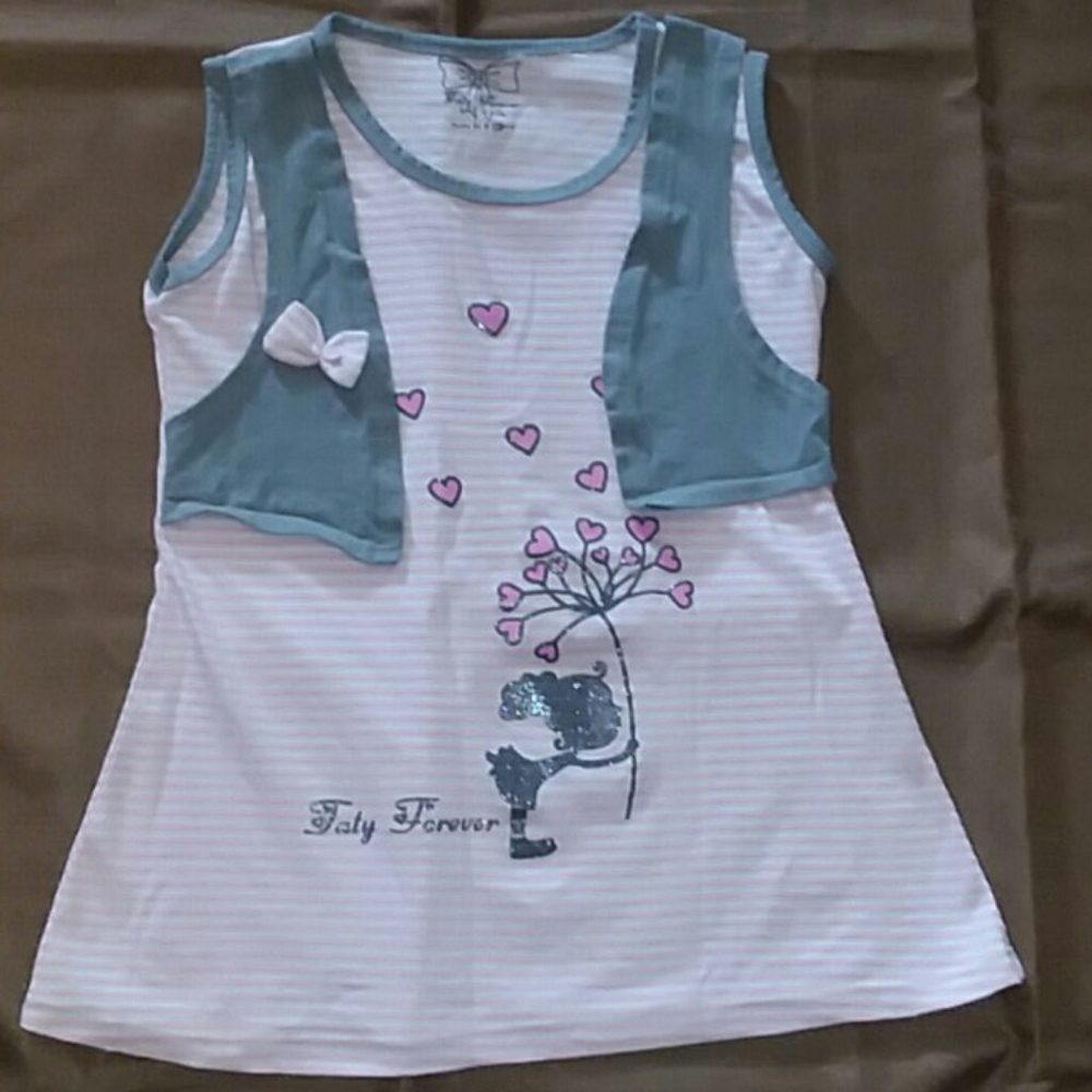 Pink stripped shirt with gray vest